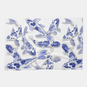 Blue and white Koi Tea Towel