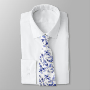 Blue and white koi tie