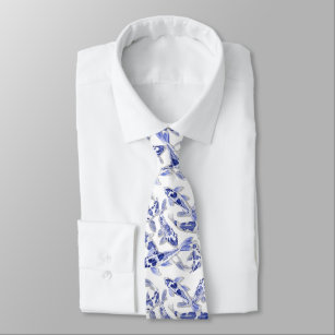 Blue and white koi tie