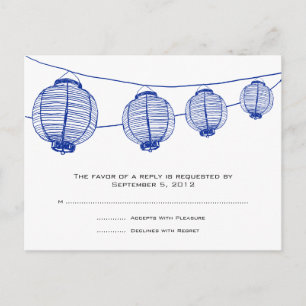 Blue and White Lanterns Wedding RSVP Invitation Postcard