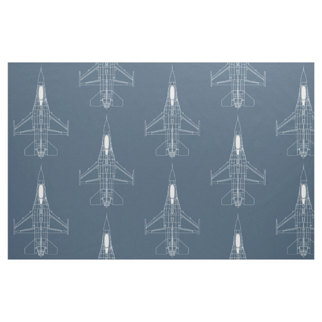 Blue and White Large Scale Top View F-16 on Blue Fabric (Yard)