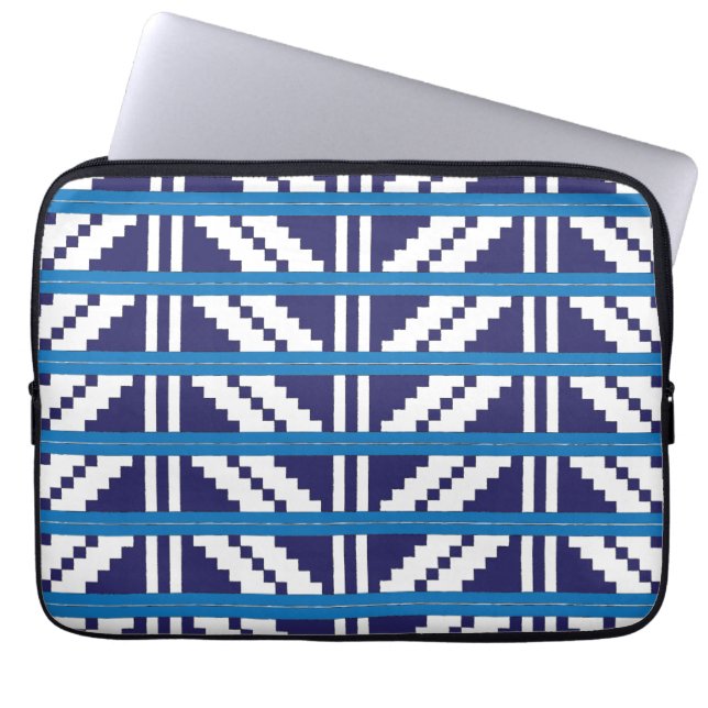 Blue and white Latvian Latgale Ethnic Folk art Laptop Sleeve (Front)