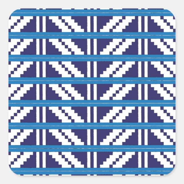 Blue and white Latvian Latgale Ethnic Folk art Square Sticker (Front)