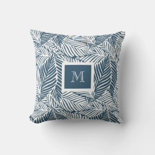 Blue and White Leaf Pattern  Cushion