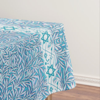 Blue and White Leafy Star of David Border Tablecloth