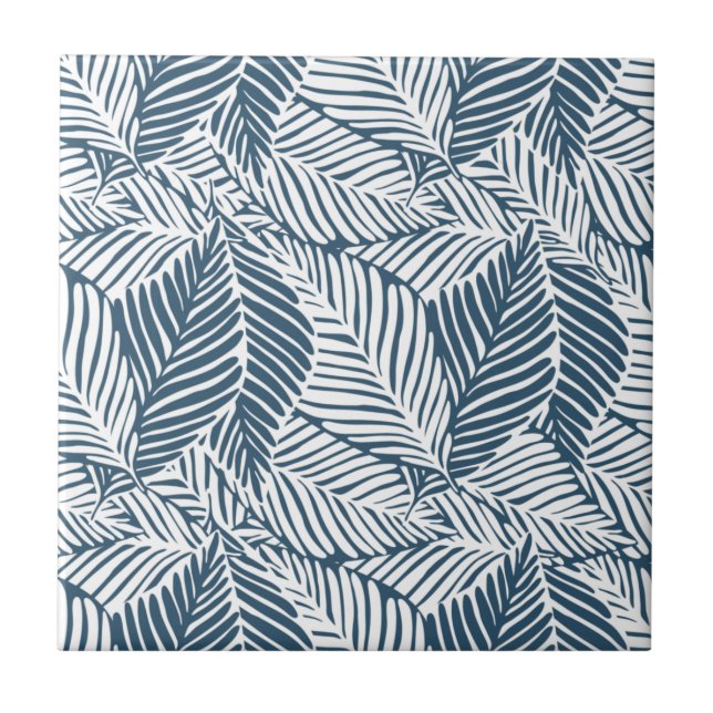 Blue and White Leaves  Tile (Front)