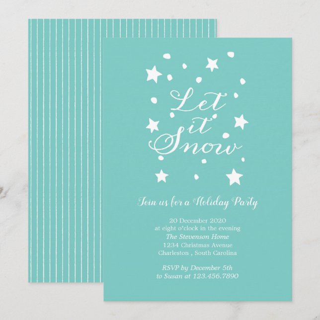 Blue and White Let it Snow Holiday Party Invitation (Front/Back)