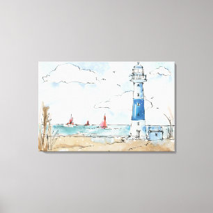 Blue and White Lighthouse Canvas Print