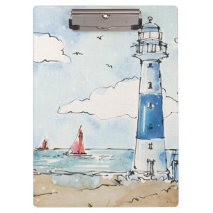 Blue and White Lighthouse Clipboard
