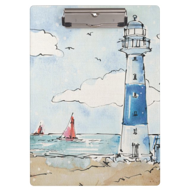 Blue and White Lighthouse Clipboard (Front)