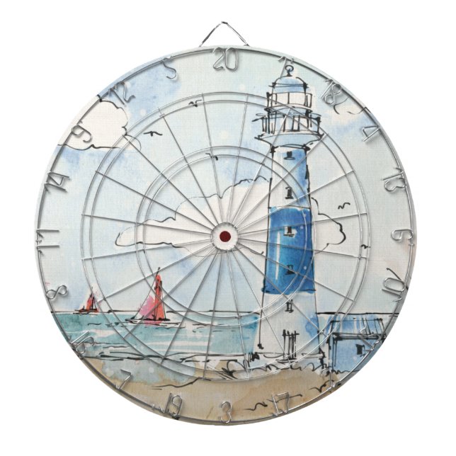 Blue and White Lighthouse Dartboard (Front)