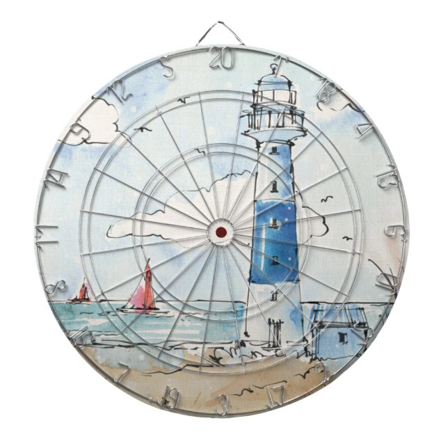 Blue and White Lighthouse Dartboard (Front)