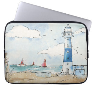 Blue and White Lighthouse Laptop Sleeve