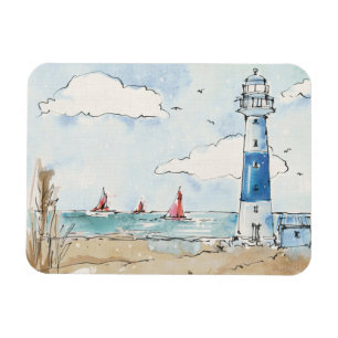 Blue and White Lighthouse Magnet