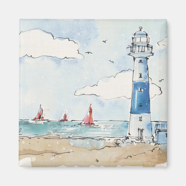 Blue and White Lighthouse Magnet (Front)