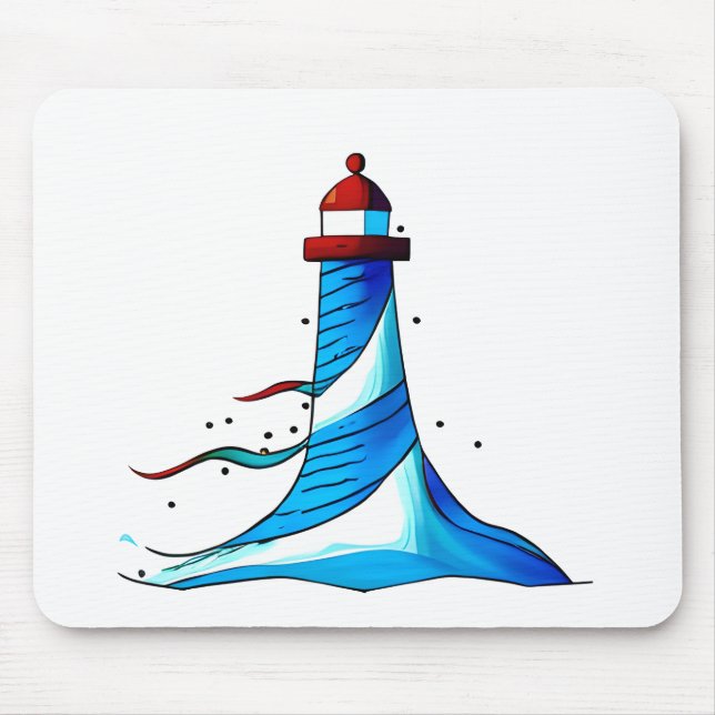 Blue and White Lighthouse  Mouse Pad (Front)
