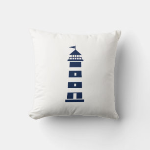 Blue and White, Lighthouse, Nautical Pillow