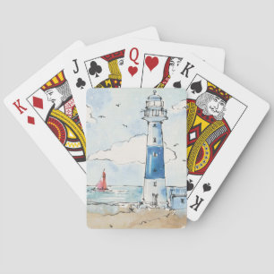Blue and White Lighthouse Playing Cards
