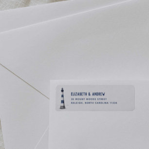 Blue and White Lighthouse Return Address