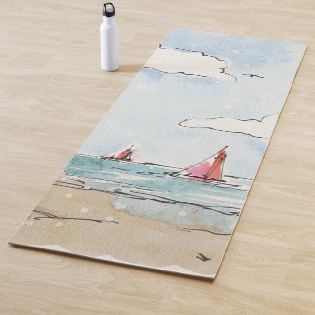 Blue and White Lighthouse Yoga Mat (In Situ)
