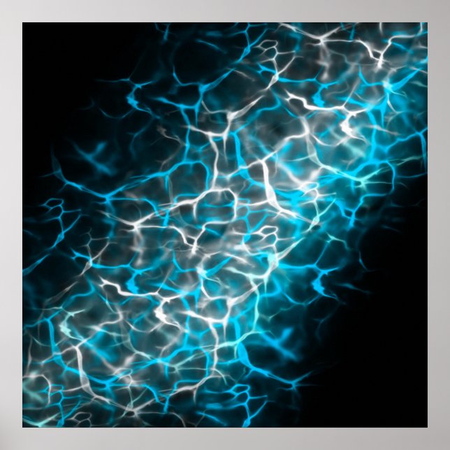 Blue and White Lightning Water Reflection   Poster (Front)