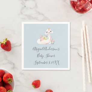 Blue and White Llama Baby Boy baby shower Napkin