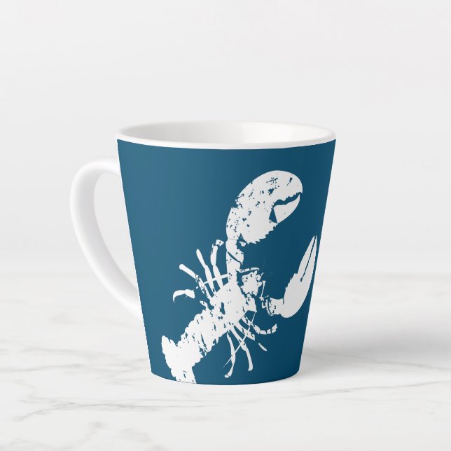 Blue and White Lobster Print Personalised Latte Mug (Left Angle)