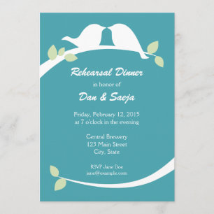 Blue and White Love Birds Rehearsal Dinner Invites