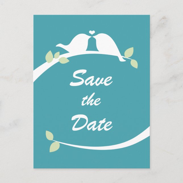 Blue and White Love Birds Wedding Save the Date Announcement Postcard (Front)