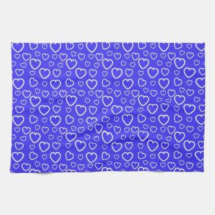 Blue and White Love Hearts Pattern Tea Towel