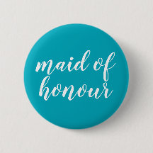 Blue and white "maid of honour" button