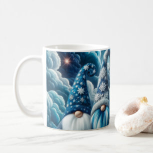 Blue and White Majestic Christmas Gnomes Cosmic Coffee Mug