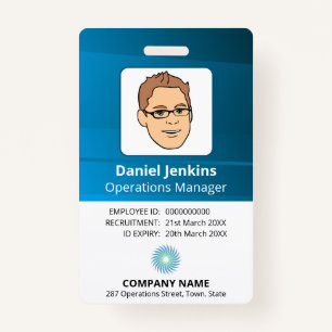 Blue And White Manager Employee ID With Logo ID Badge