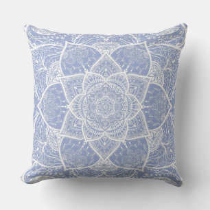 Blue and White Mandala - Loergann in Blueberry Cushion