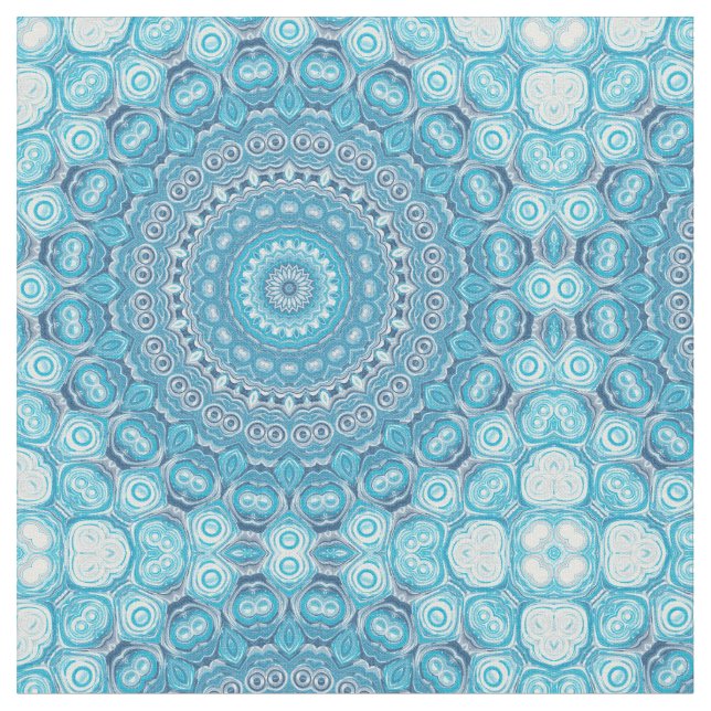 Blue and White Mandala Pattern Design Fabric (Close Up)