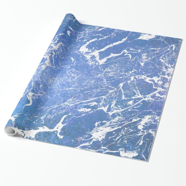 blue and white marble abstract design wrapping paper (Unrolled)