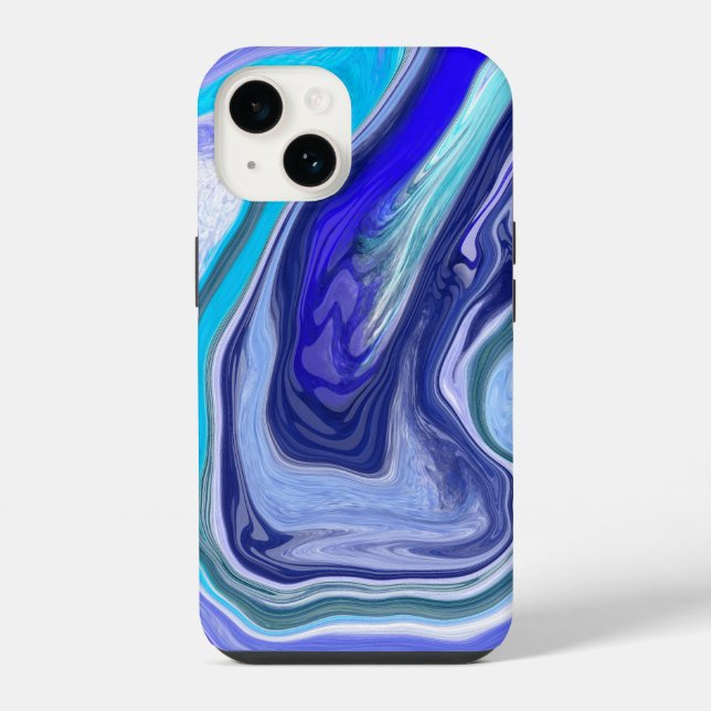 Blue and White Marble Abstract Fluid Art iPhone Case (Back)