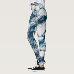 Blue and White Marble Leggings