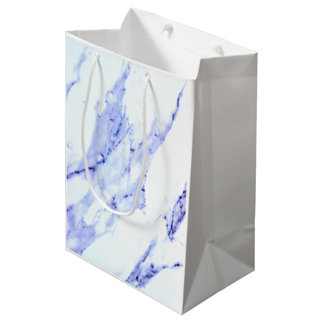 Blue and White Marble Medium Gift Bag (Front Angled)