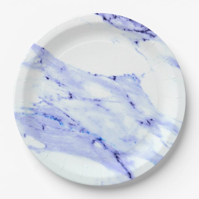 Blue and White Marble Paper Plate (Front)
