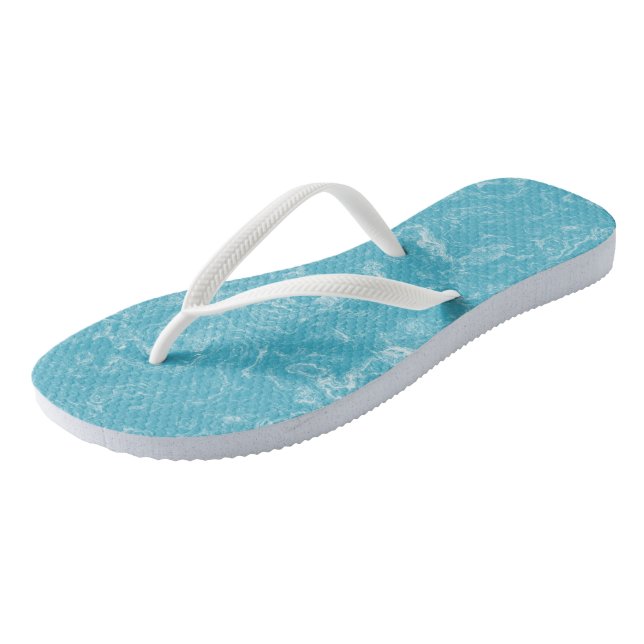 Blue and White Marble Swirl Abstract Flip Flops (Angled)