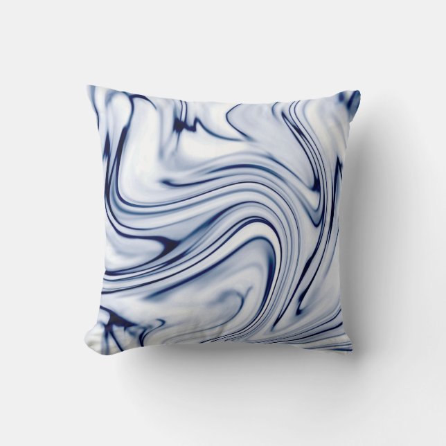 Blue and White Marble Swirl Effect Cushion (Front)