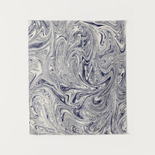 Blue and White Marble Swirl Tapestry