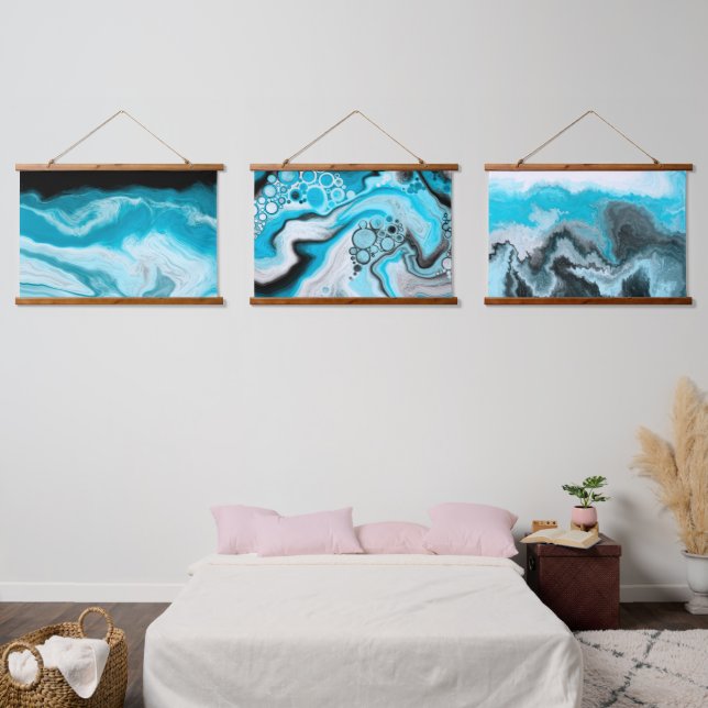 Blue and White Marble Swirls and Bubbles Hanging Tapestry (Bedroom)