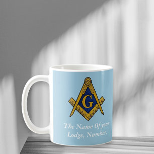 Blue and White Masonic Freemason Compass Coffee Mug
