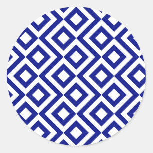 Blue and White Meander Classic Round Sticker