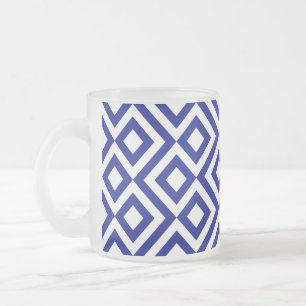 Blue and White Meander Frosted Glass Coffee Mug