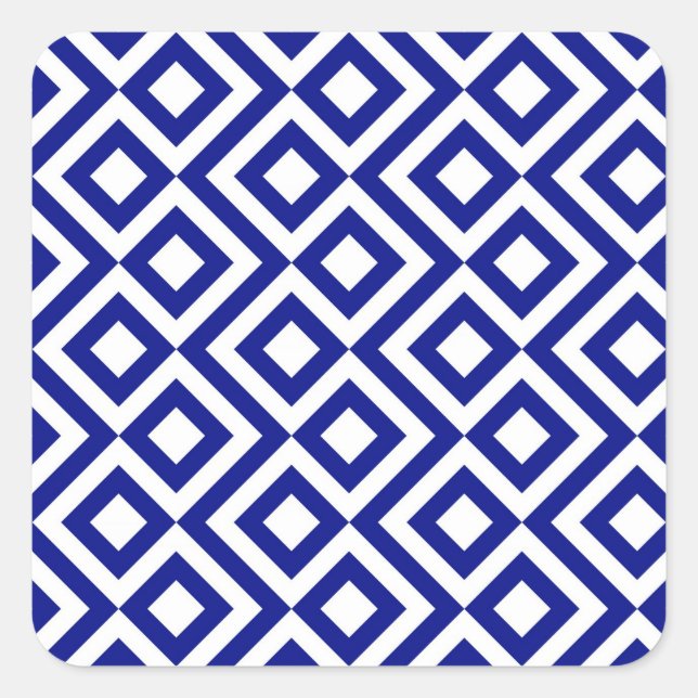 Blue and White Meander Square Sticker (Front)