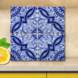 Blue and White Mediterranean Azulejo Pattern Tile<br><div class="desc">Fresh as a summer breeze! Add style and sophistication to your kitchen or bathroom with this lovely blue and white ceramic tile, featuring a traditional Mediterranean Azulejo pattern. In the spirit of the finest Portuguese, Spanish and Moroccan vintage tiles, the motif is a pleasing array of geometric lines and swirls....</div>