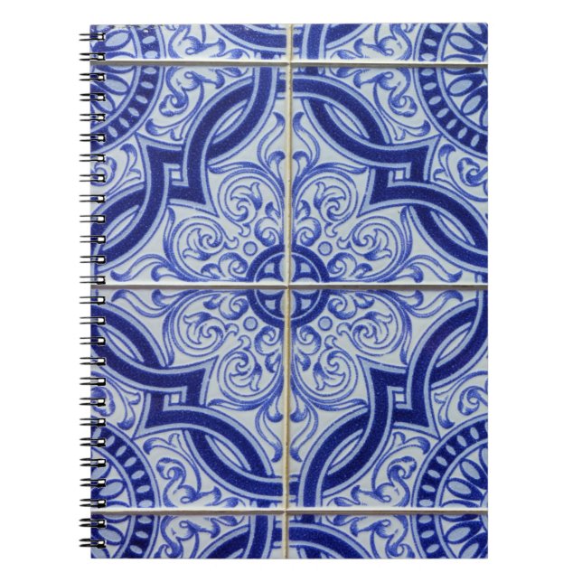 Blue and White Mediterranean Ceramic Tile Pattern Notebook (Front)